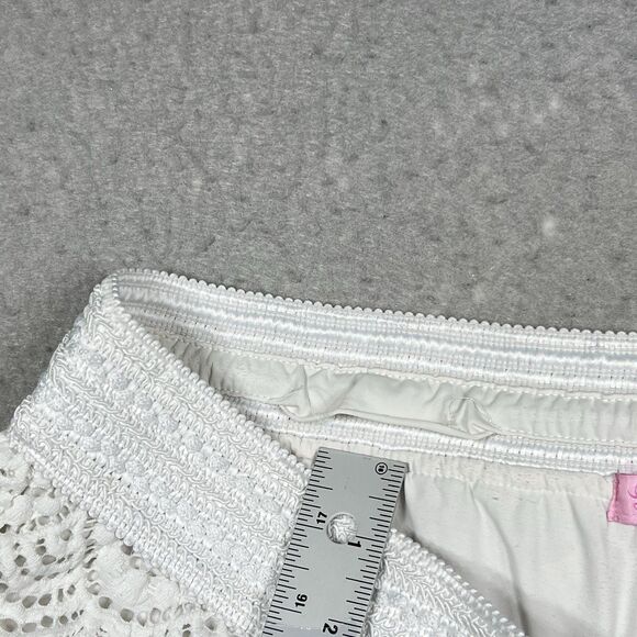Lilly Pulitzer Claudette White Crochet Shell Drawstring Shorts Beach Cover Up L - Picture 8 of 14